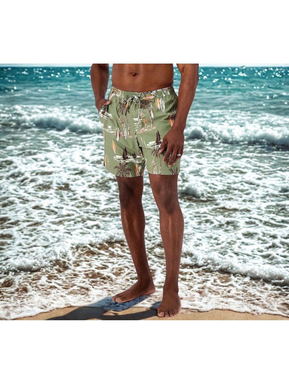 Denim & Co. Beach Men's 8" Inseam Printed Swim Trunk Size 3XL